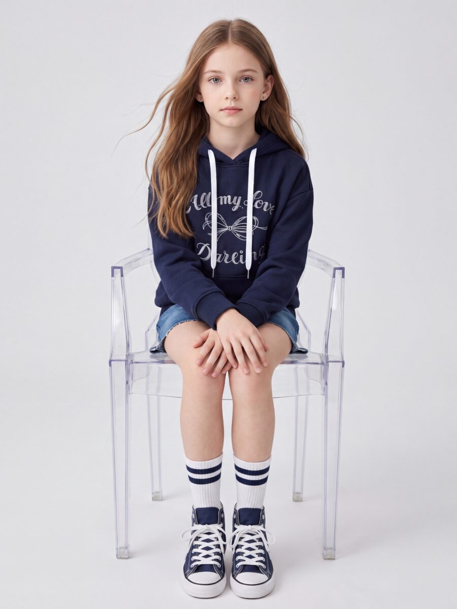 Girls Navy Pullover Hoodie Sweatshirt