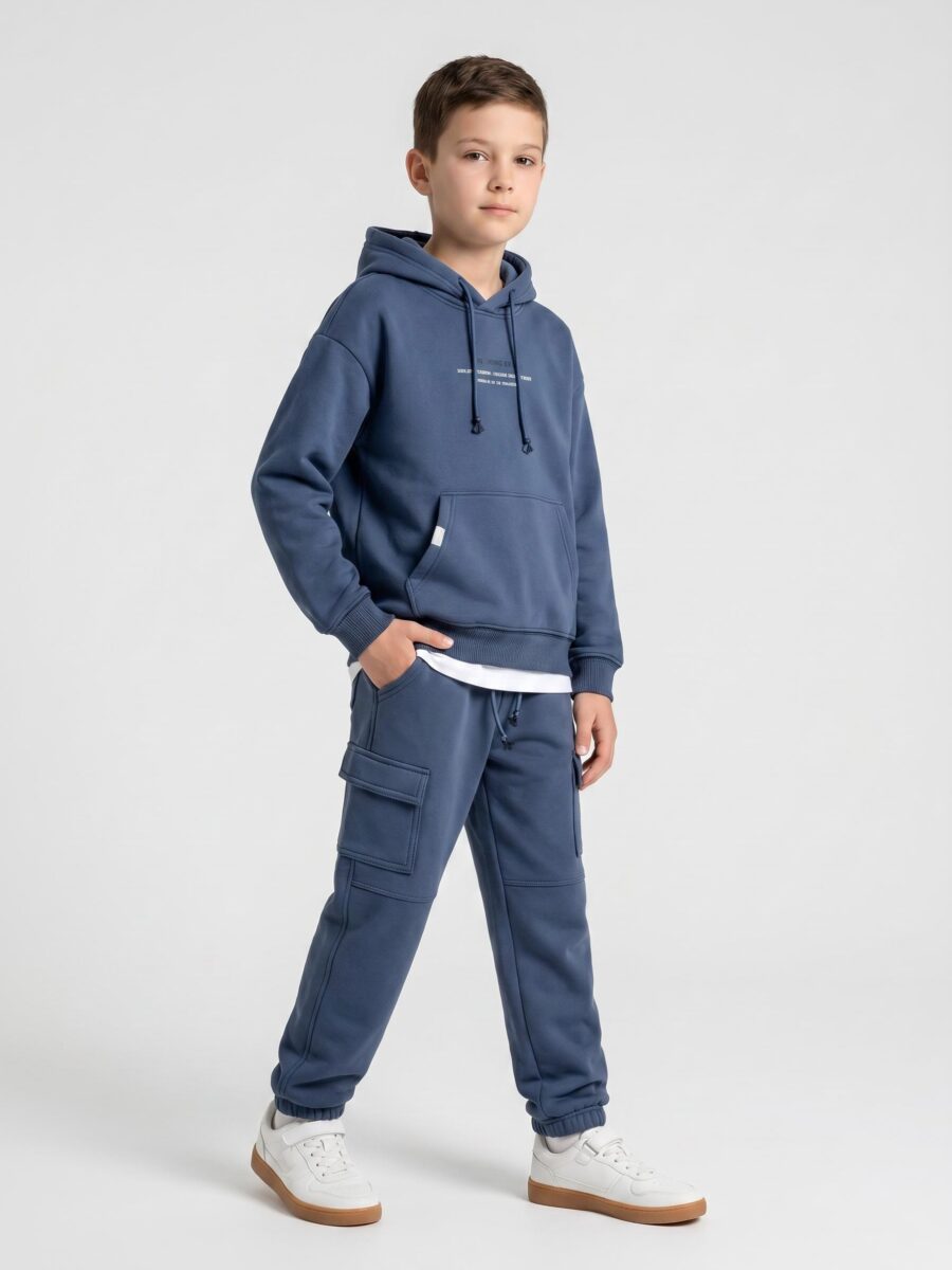 Boys Slate Blue Hoodie Sweat Suit Cargo Jogger Pants 2 Piece