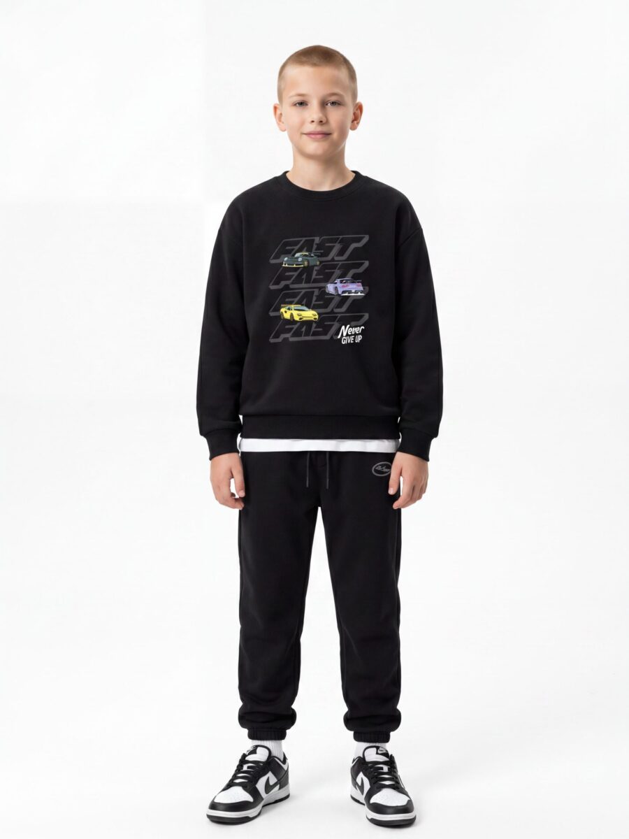 Boys Black Crewneck Sweatshirt & Jogger Pants 2 Piece
