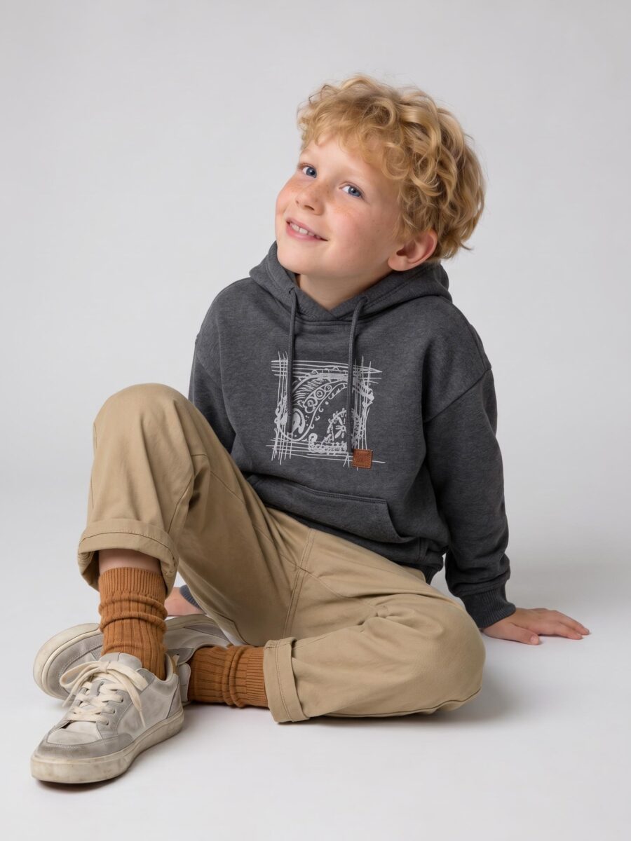 Boys Dark Heather Grey Hoodie Sweatshirt