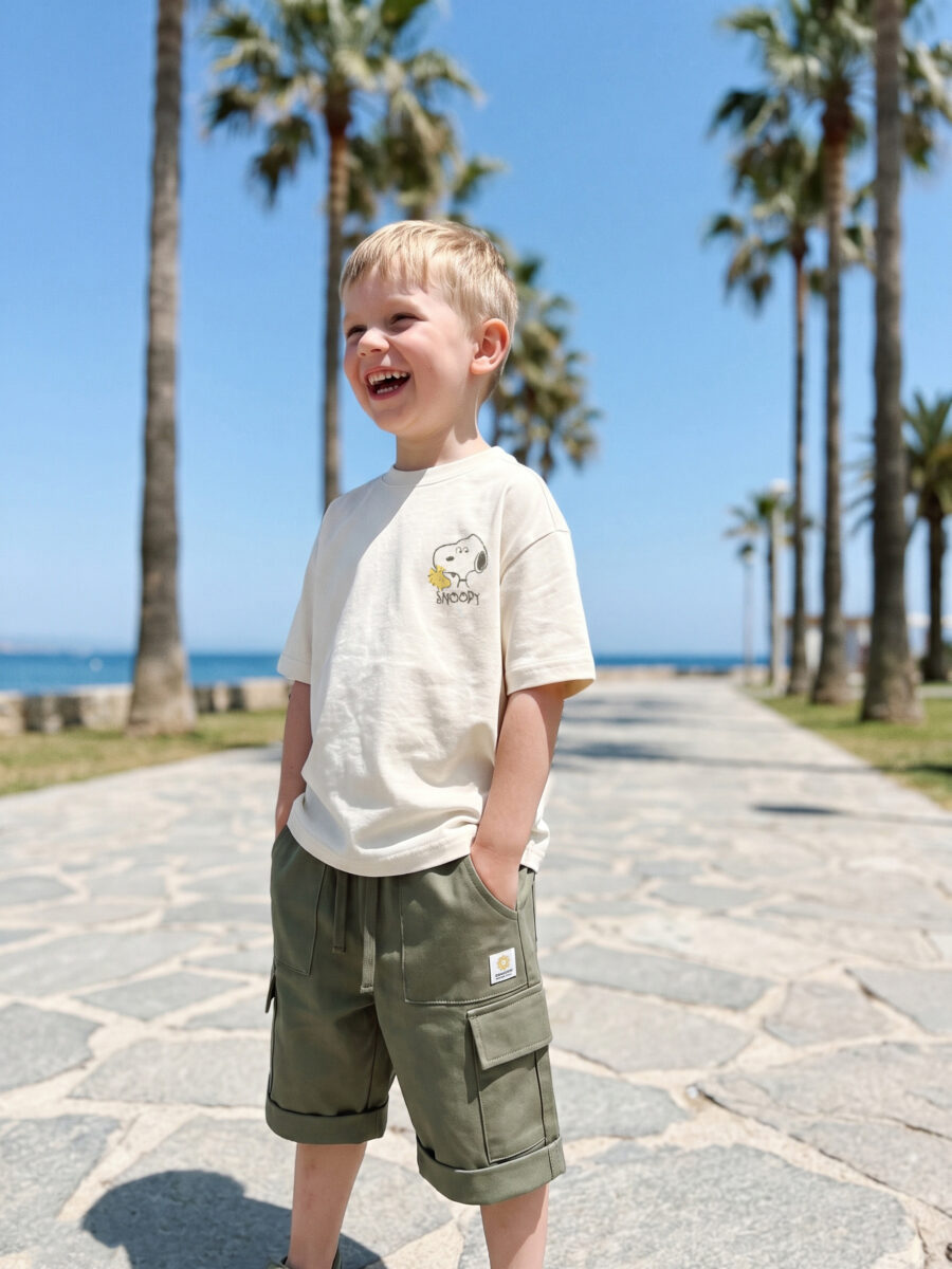 Boys Cartoon Graphic T-Shirt and Cargo Shorts Set – Summer Casual Outfit