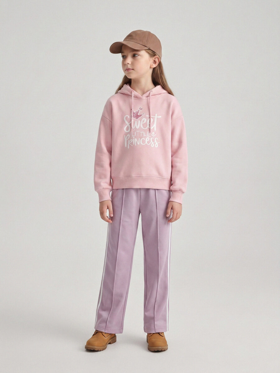 Girls Pink “Sweet Little Princess” Crown Graphic Hoodie – Sparkle Casual Pullover