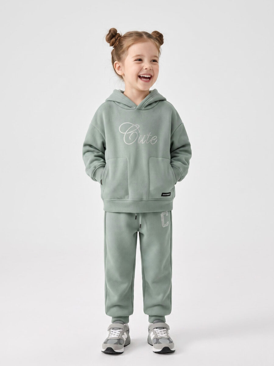 Girls Sage Green Hoodie Sweat Suit 2 Piece