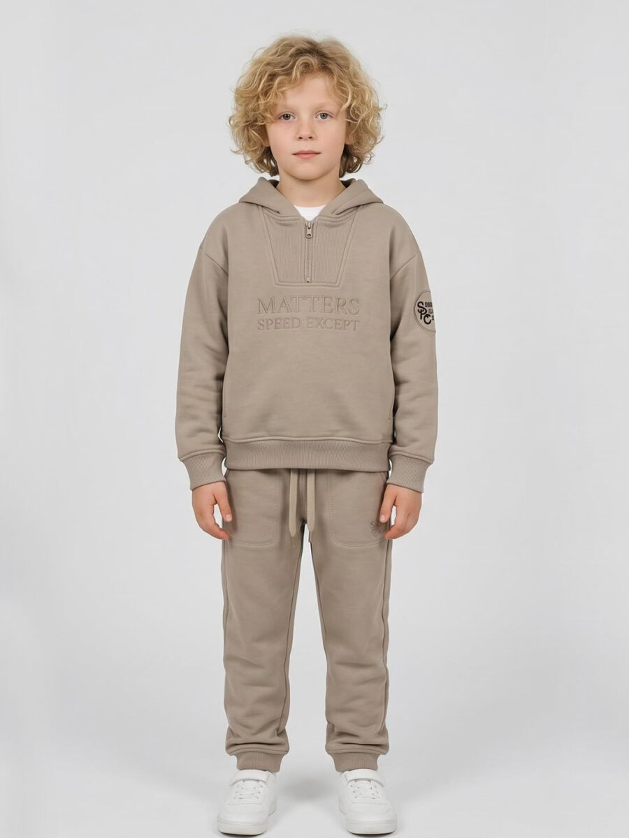 Boys Half-Zip Hoodie and Jogger Sweatpants Set – Casual Cotton Tracksuit
