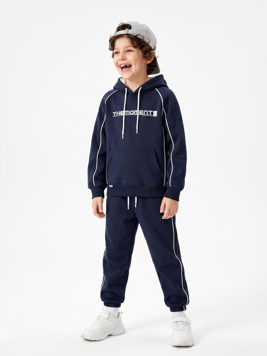 Boys Navy Striped Hoodie Sweatshirt & Jogger Pants 2 Piece