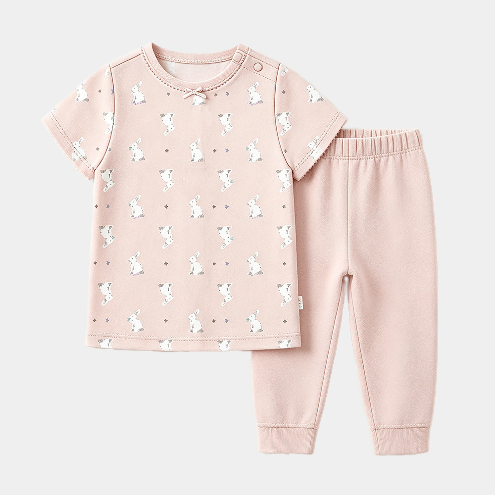 Infant Summer Lightweight Cotton Short-Sleeve Top & Pants Set