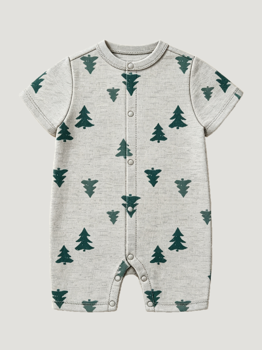 Baby Cotton Short-Sleeve Pine Tree Print Romper Sleepwear