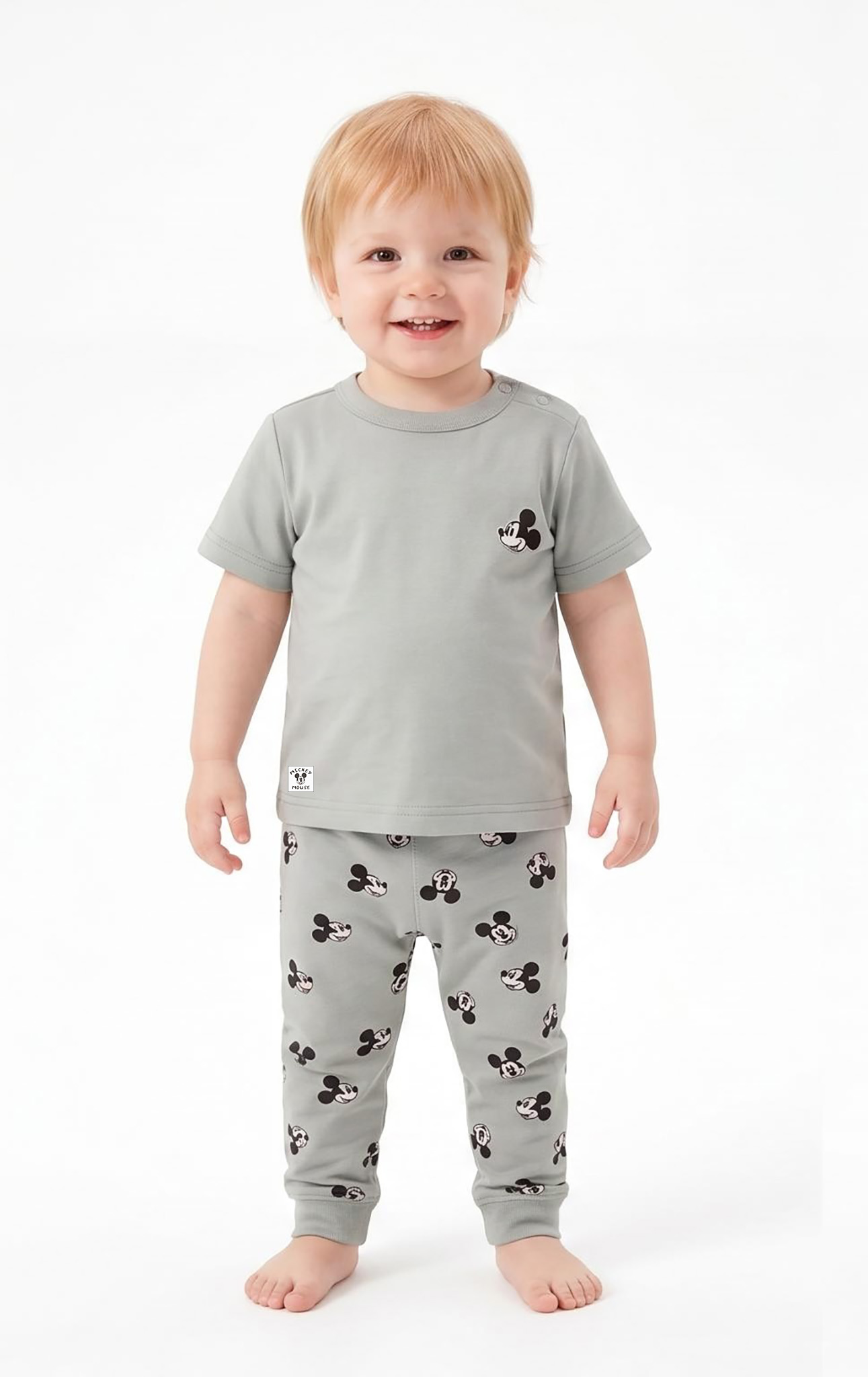 Baby Cotton Cartoon Print Short-Sleeve Pajamas Set with Woven Label - 图片 2