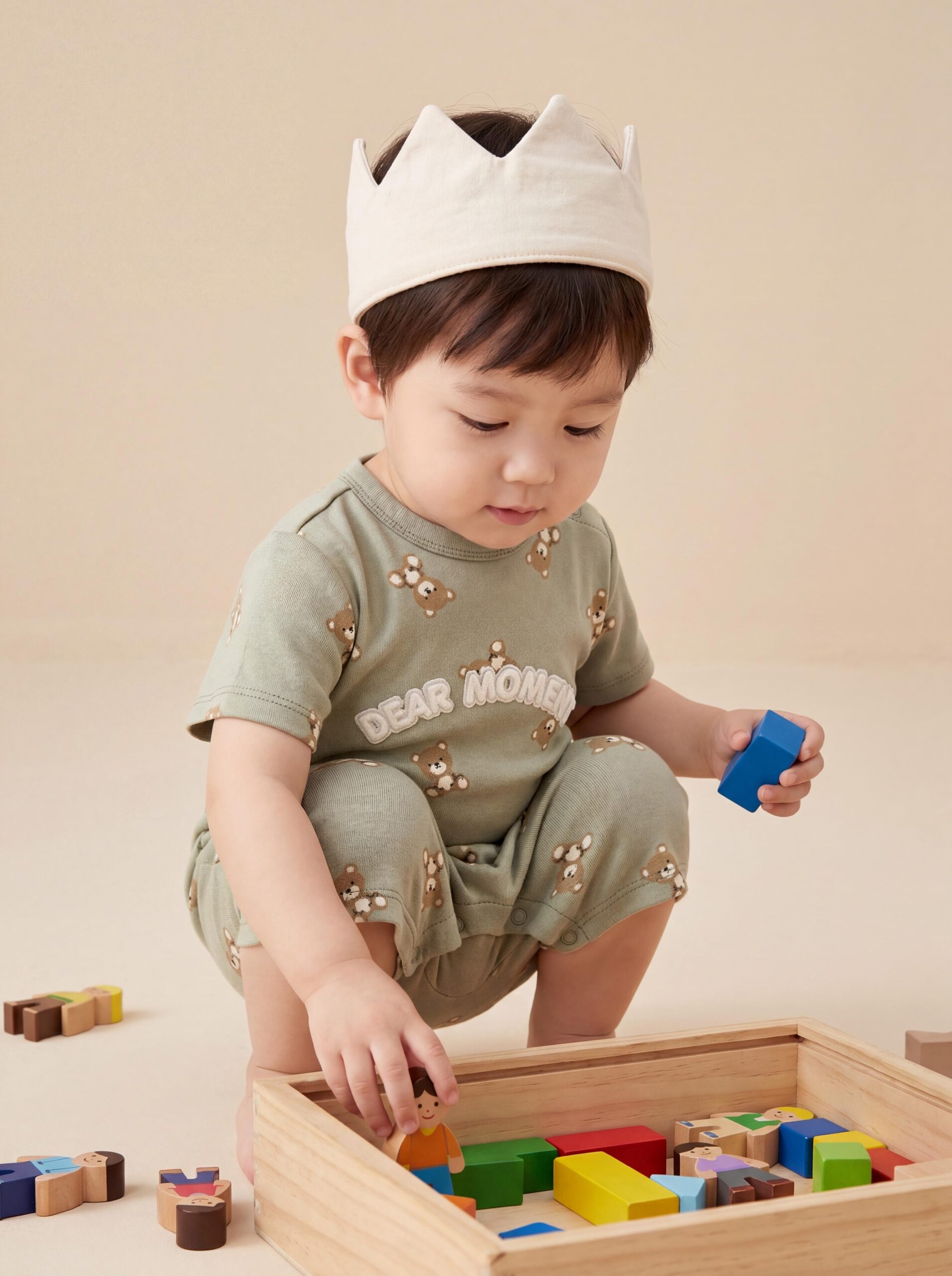 Baby Cotton Short-Sleeve Bear Print Romper with Embroidery - 图片 5