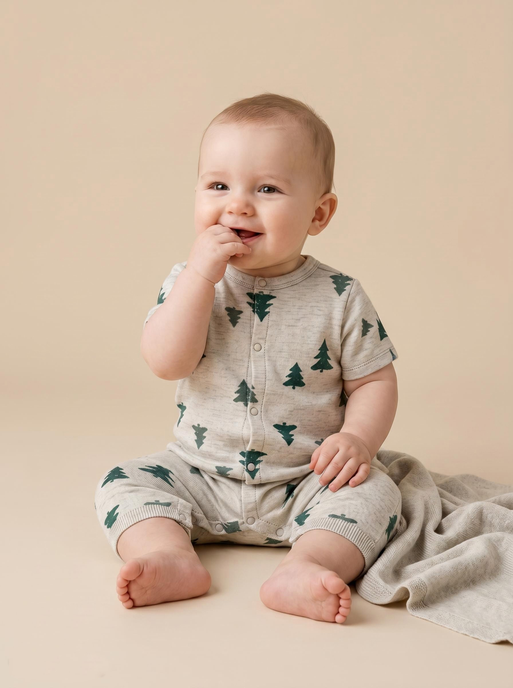 Baby Cotton Short-Sleeve Pine Tree Print Romper Sleepwear - 图片 2