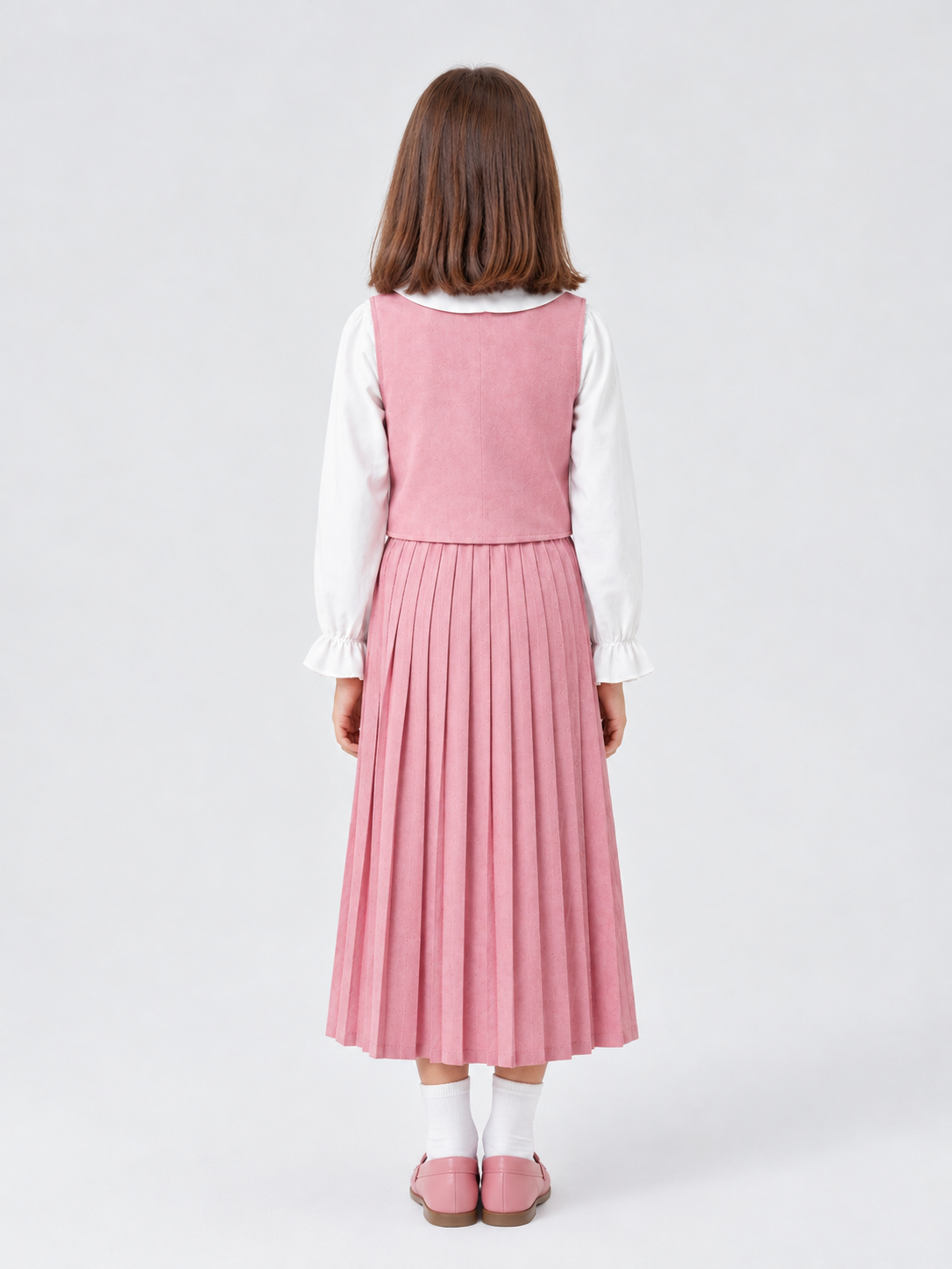 Classic Girls 3-Piece Academic School Uniform Vest & Pleated Skirt Set - 图片 2