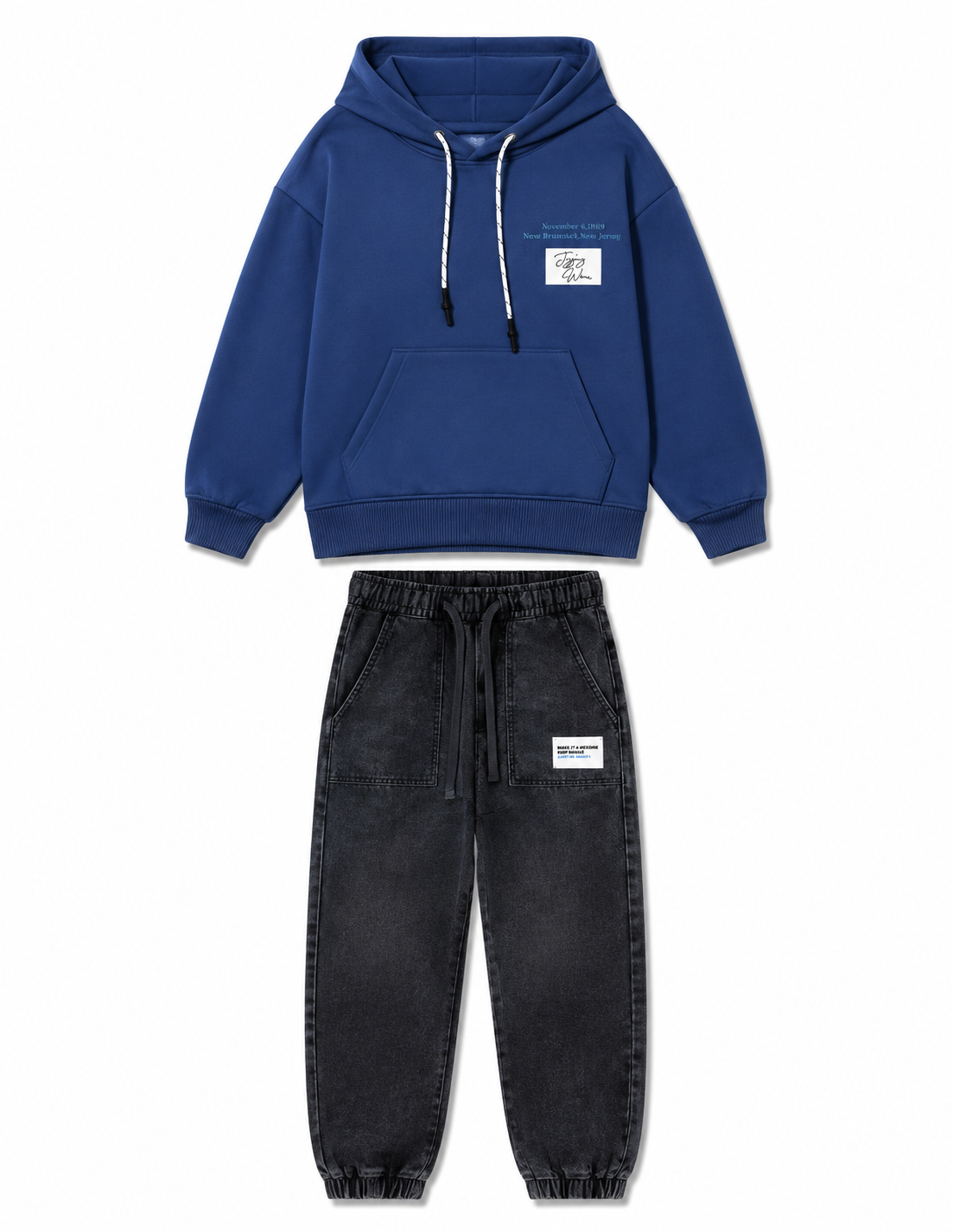 Kids Winter Thickened Knit Denim Pants - Elastic Cuffs - 图片 4
