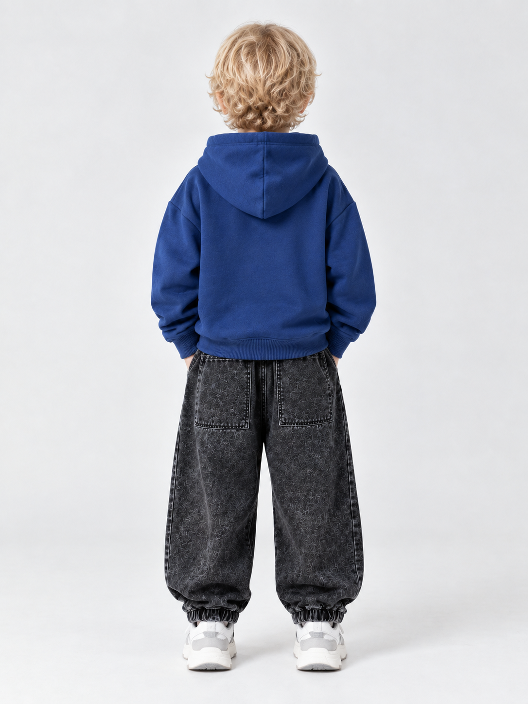 Kids Winter Thickened Knit Denim Pants - Elastic Cuffs - 图片 2