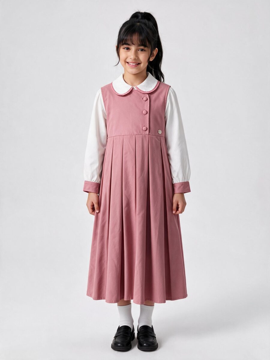 Classic Girls 2-Piece School Uniform Pinafore Dress & Blouse Set