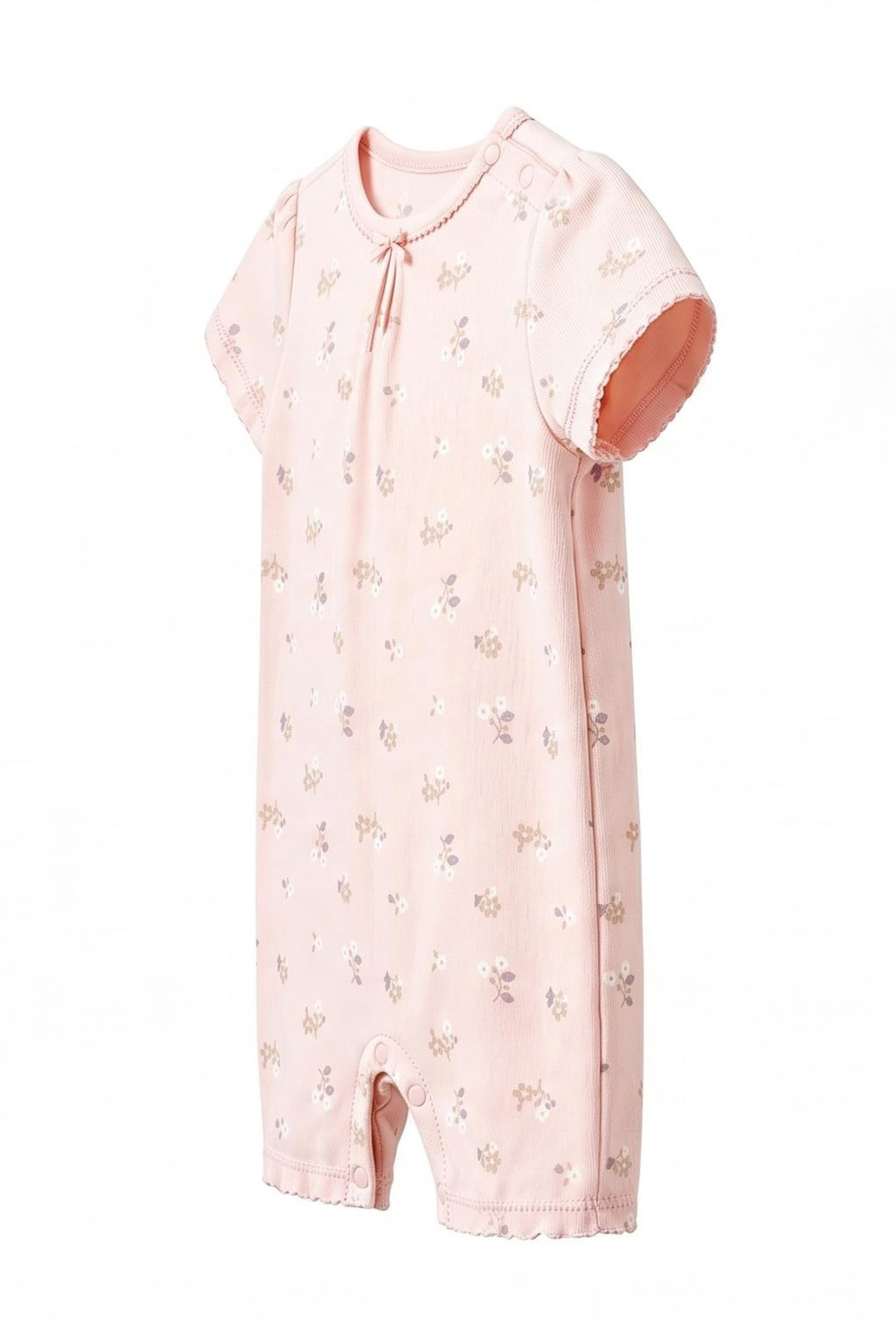 Baby Lightweight Floral Short Sleeve Romper, Lettuce Edge Baby Onesie - 图片 3