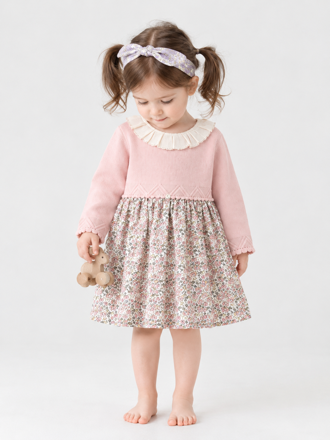 Cream All-Over Teddy Bear Print Sweatshirt and Pants Set