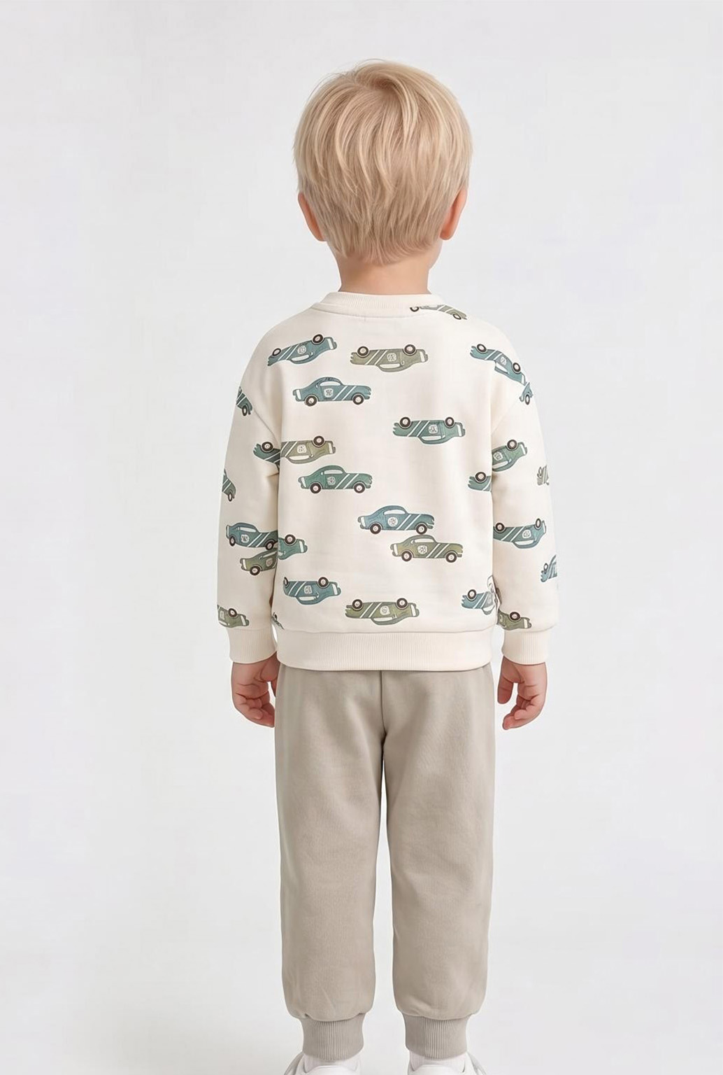 Kids Autumn Winter All-over Car Print Sweatshirt Set, Toddler Crew Neck Top & Jogger Pants 2-Piece Outfit - 图片 2