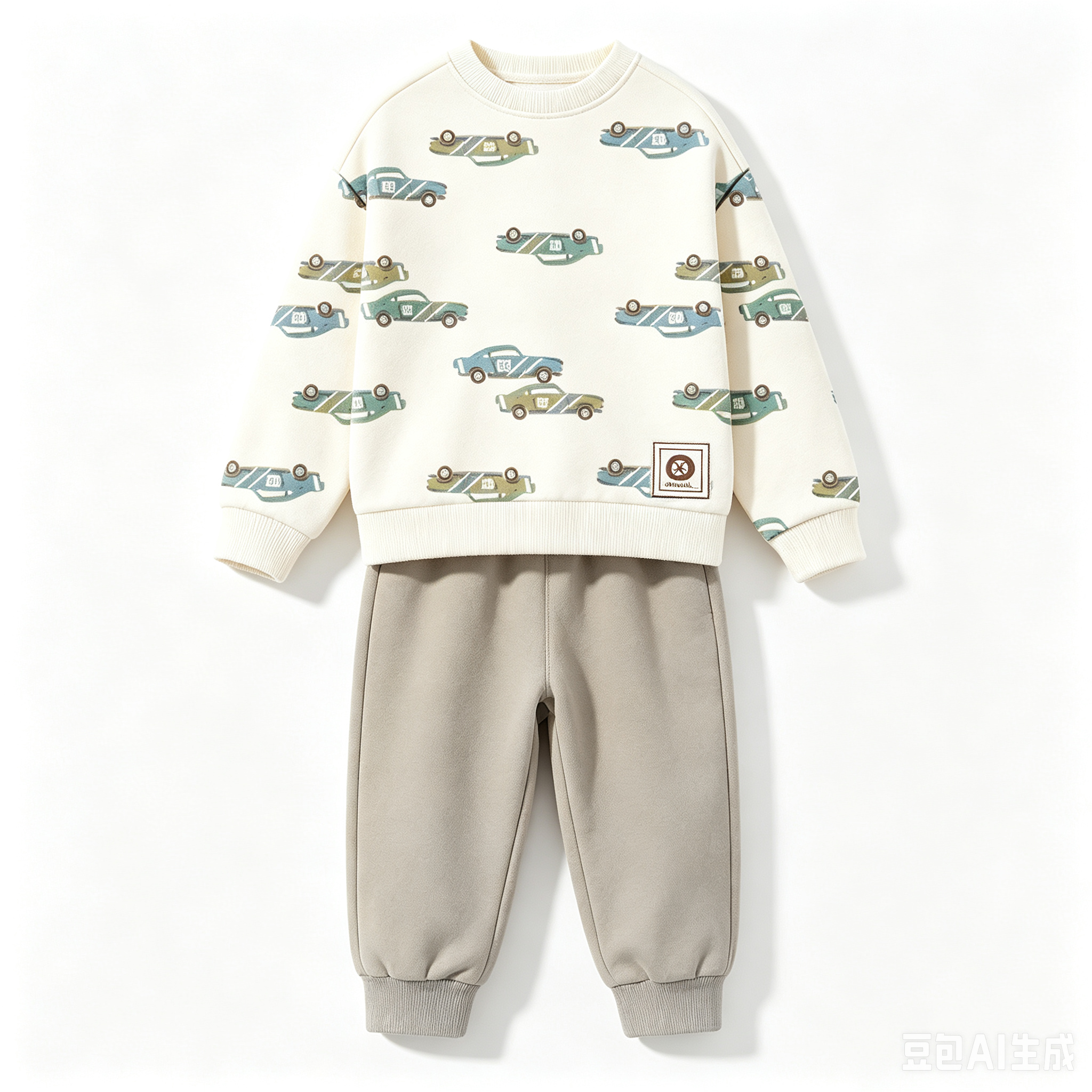 Kids Autumn Winter All-over Car Print Sweatshirt Set, Toddler Crew Neck Top & Jogger Pants 2-Piece Outfit - 图片 4