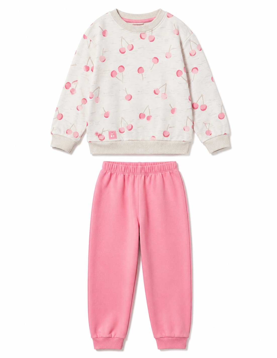 Kids Winter Thickened Cherry Print Sweatshirt & Jogger Pants Set - 图片 3