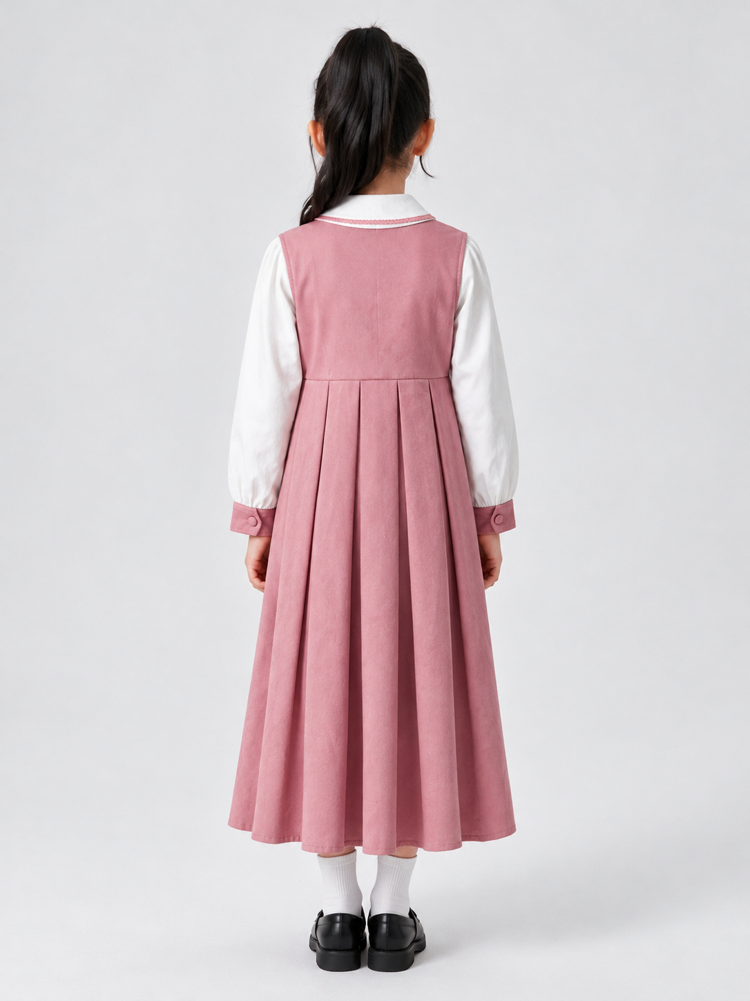 Classic Girls 2-Piece School Uniform Pinafore Dress & Blouse Set - 图片 2
