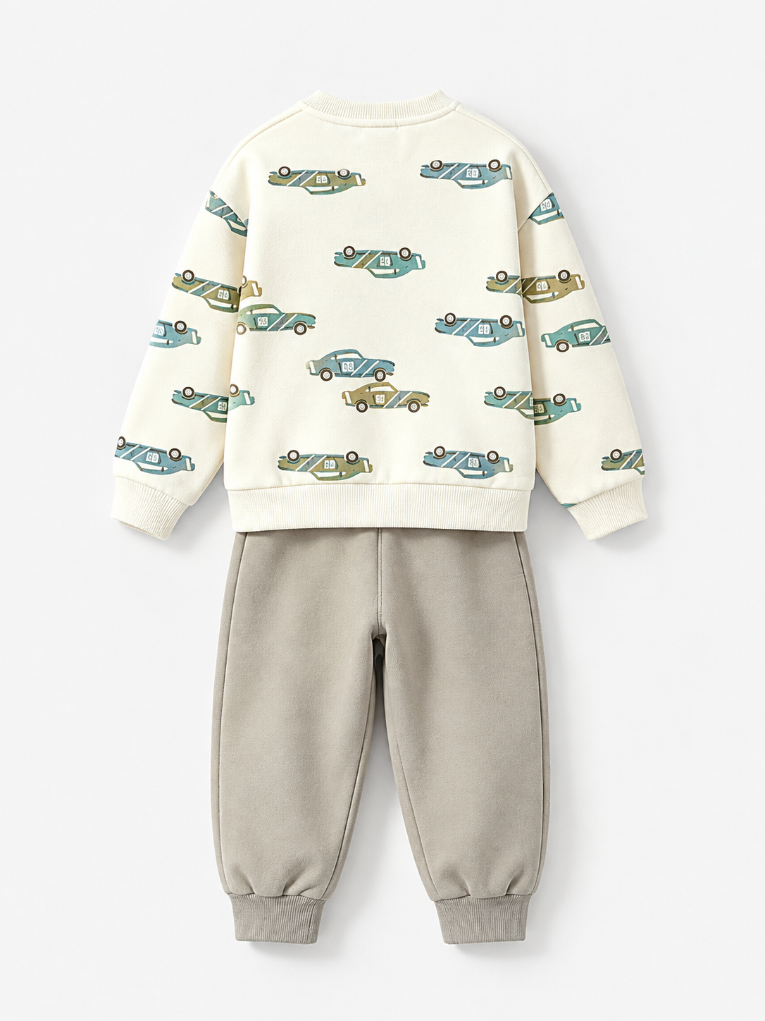 Kids Autumn Winter All-over Car Print Sweatshirt Set, Toddler Crew Neck Top & Jogger Pants 2-Piece Outfit - 图片 5