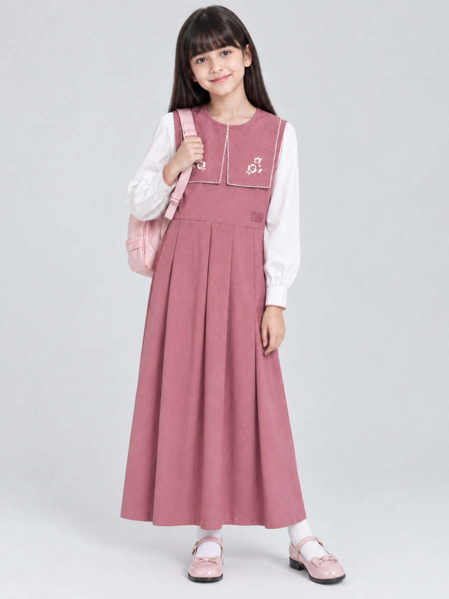 Girls' Embroidered Vest School Uniform Two-Piece Set