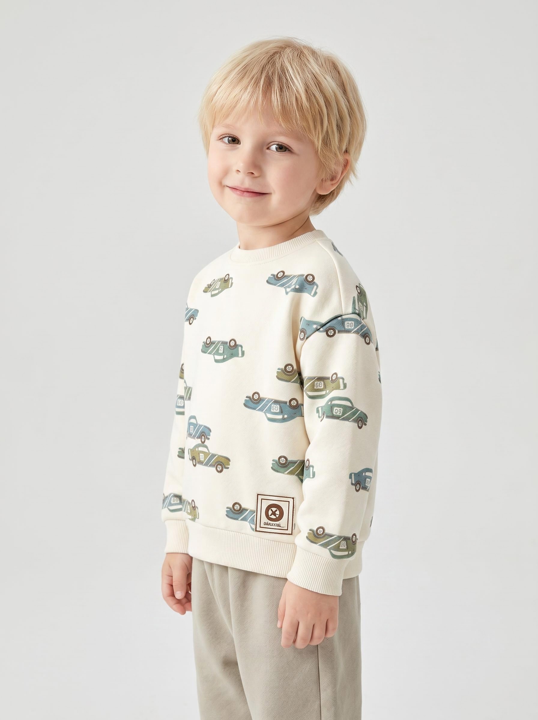 Kids Autumn Winter All-over Car Print Sweatshirt Set, Toddler Crew Neck Top & Jogger Pants 2-Piece Outfit - 图片 3