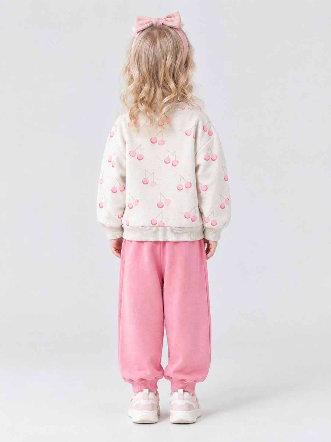 Kids Winter Thickened Cherry Print Sweatshirt & Jogger Pants Set - 图片 2