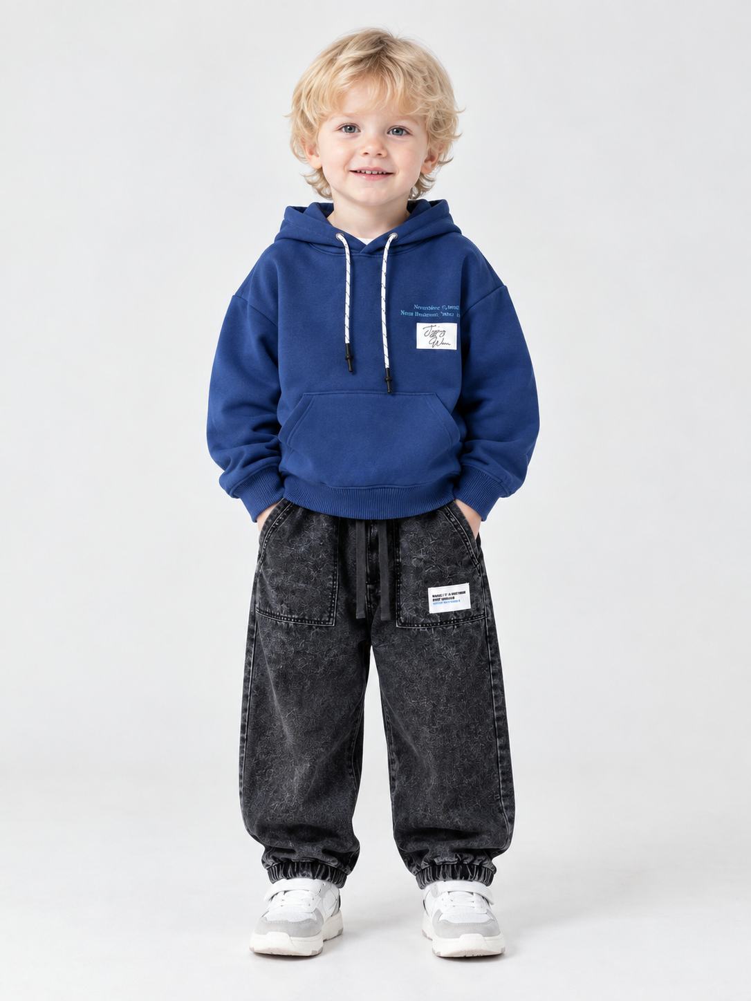 Kids Winter Thickened Knit Denim Pants - Elastic Cuffs