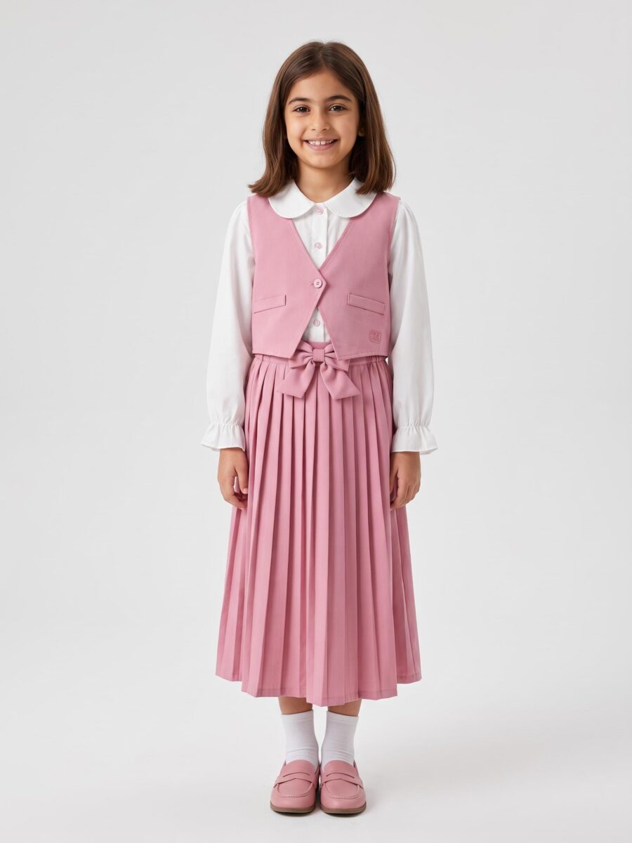 Classic Girls 3-Piece Academic School Uniform Vest & Pleated Skirt Set