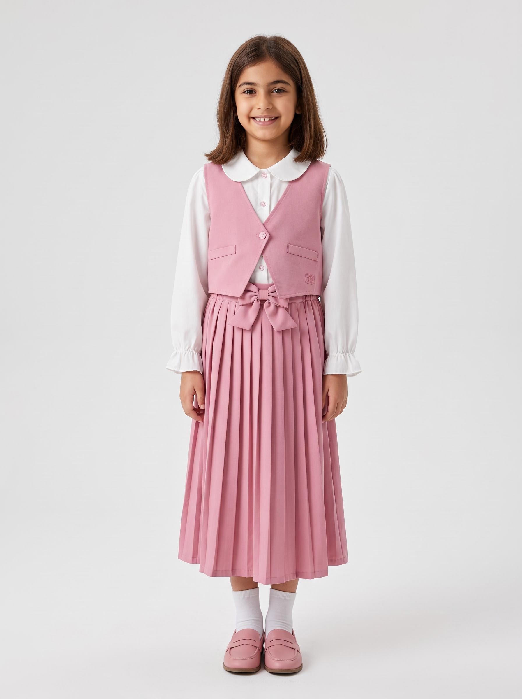 Classic Girls 3-Piece Academic School Uniform Vest & Pleated Skirt Set