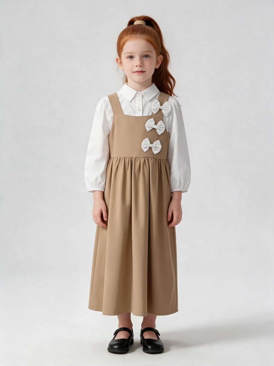 British Style Sweet Bow Suspender Dress Two-Piece School Uniform Set
