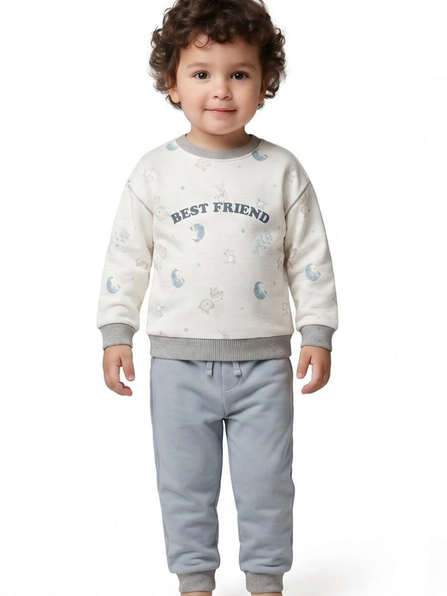 Kids Autumn Winter Cartoon Animal Print Sweatshirt Set, Toddler Crew Neck Top & Jogger Pants 2-Piece Outfit